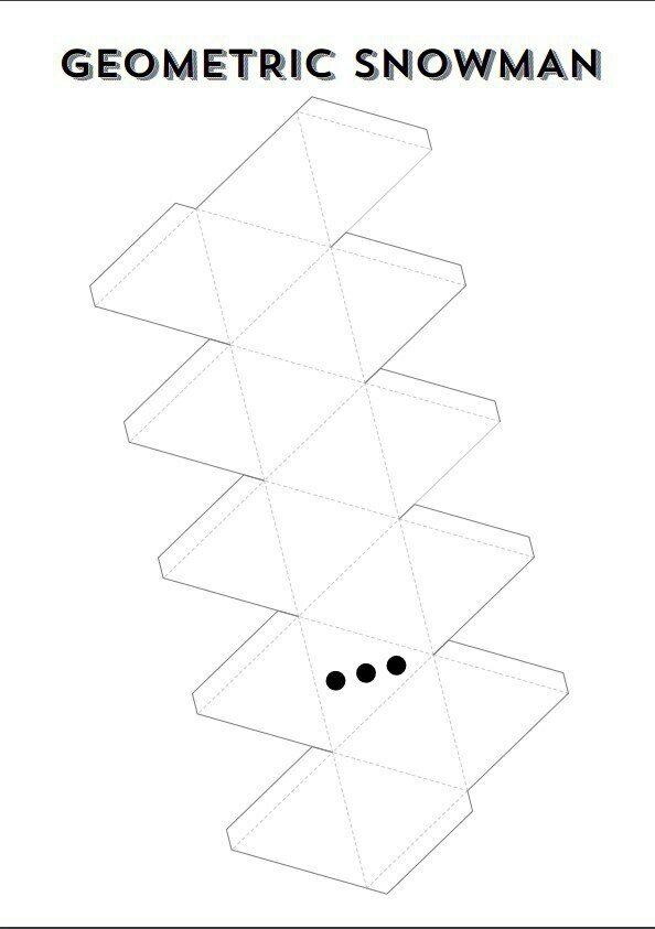 Готовый шаблон полигонального снеговика в шляпе цилиндре — можно распечатать, вырезать и склеить из бумаги:
  
  