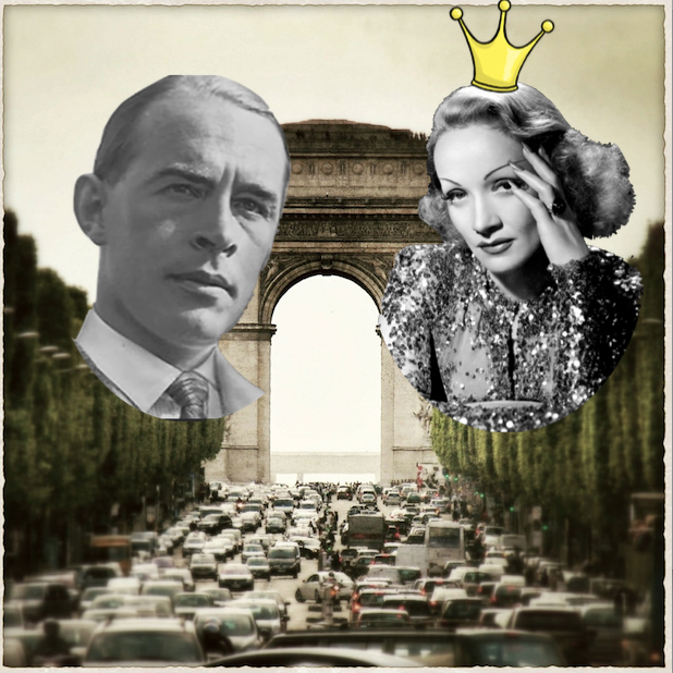 Эрих Мария Ремарк (1898-1970) и Марлен Дитрих (1901-1992) на фоне Триумфальной арки