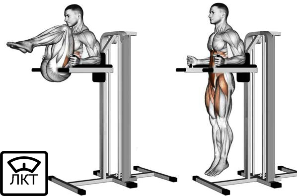 подъем ног, брусья