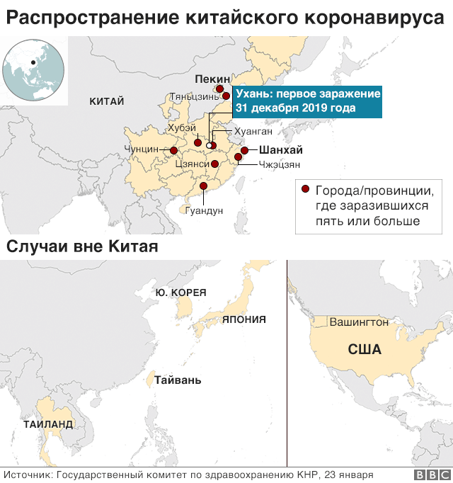 распространение вируса за пределами Китая.