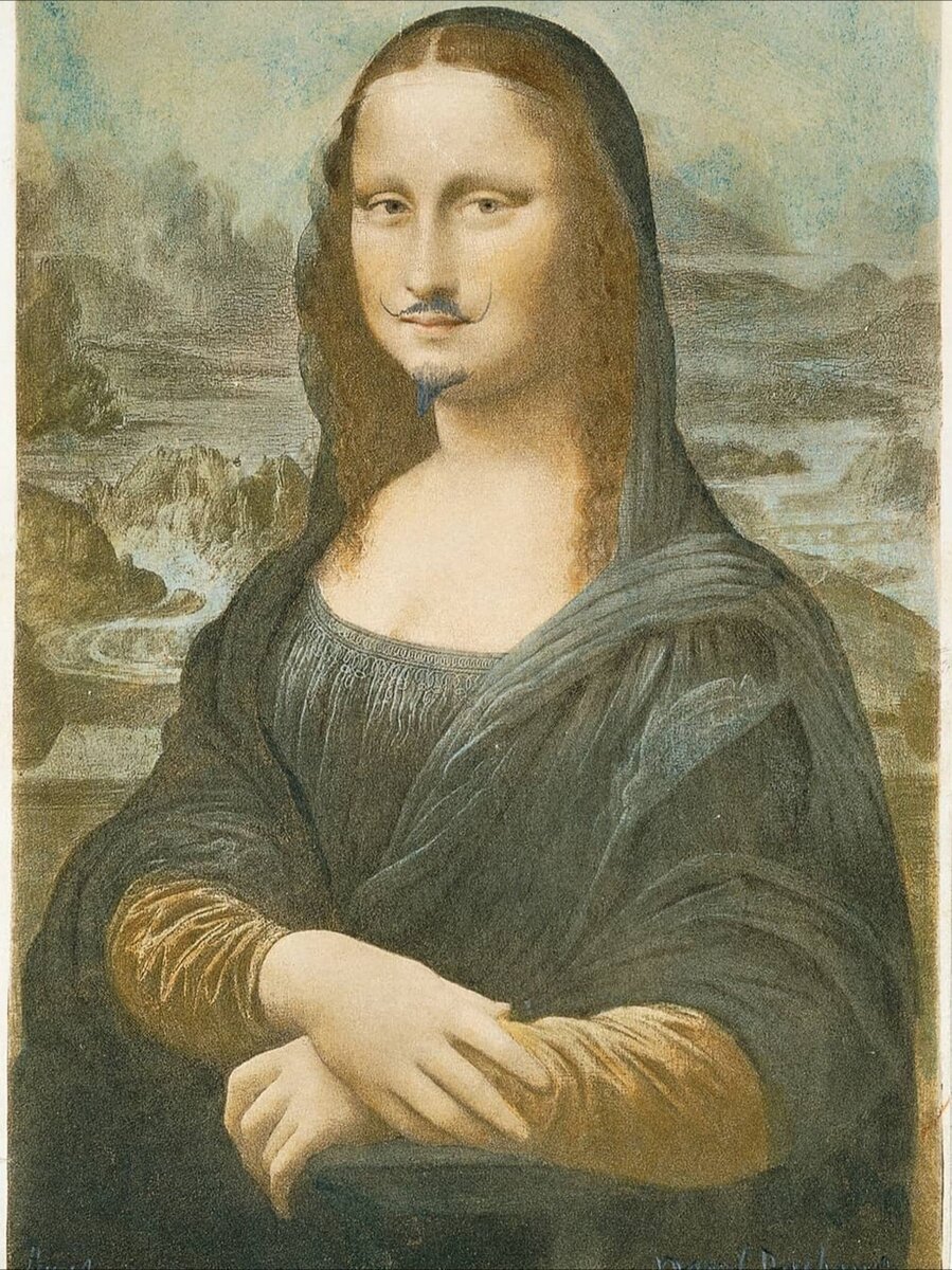 Марсель Дюшан "Мона Лиза с усами (L.H.O.O.Q)", 1919.