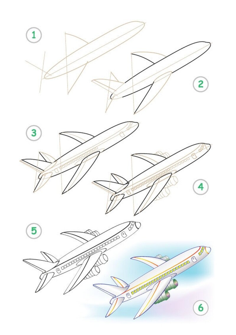 Как нарисовать ребенку самолет 6 лет