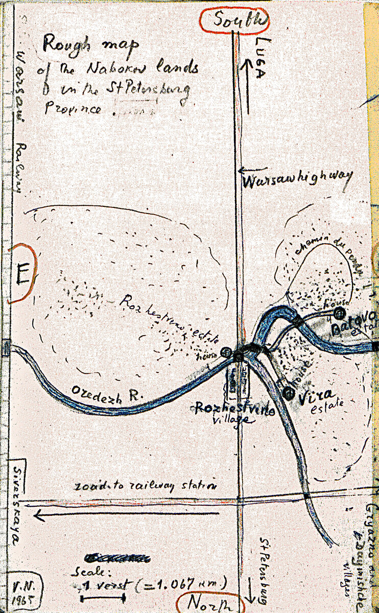 Примерный план Набоковских земель из черновика романа В.В. Набокова «Память, говори». Открытый источник, автор публикации неизвестен.