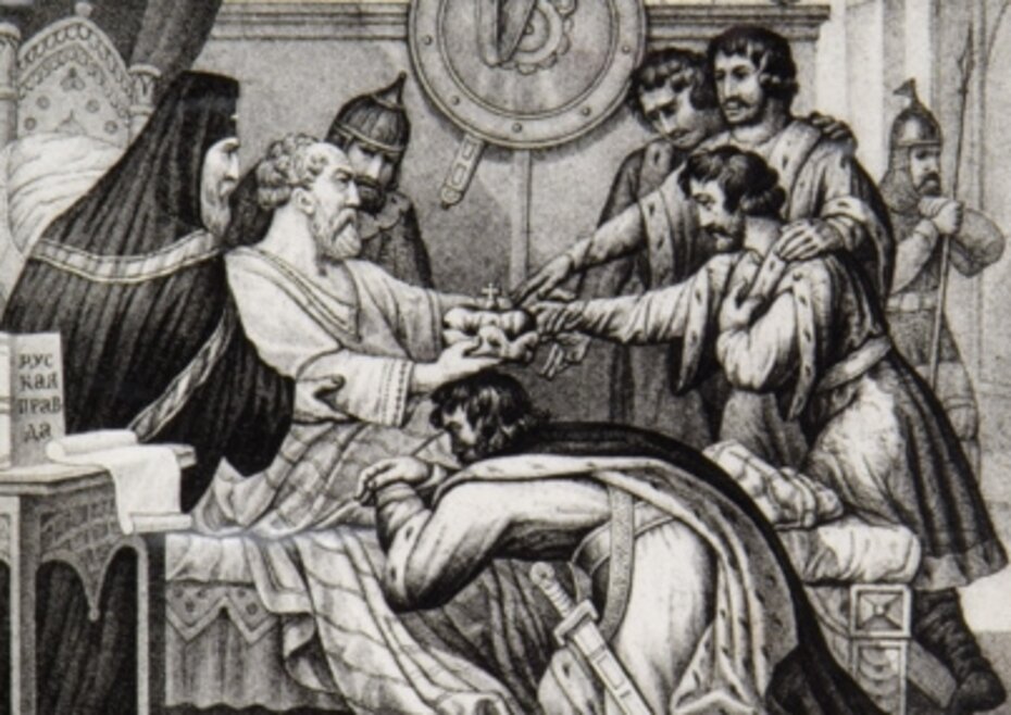 Фото: wikipedia.orgУмирающий князь Ярослав разделяет русские земли между своими сыновьями