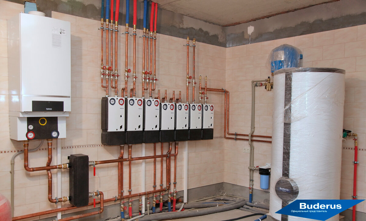 Обвязка котельного оборудования Buderus медными трубами