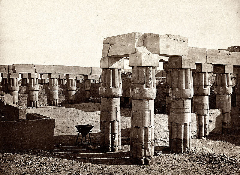 Луксор. Египет. Старинная фотография колонного зала Аменхотепа III
