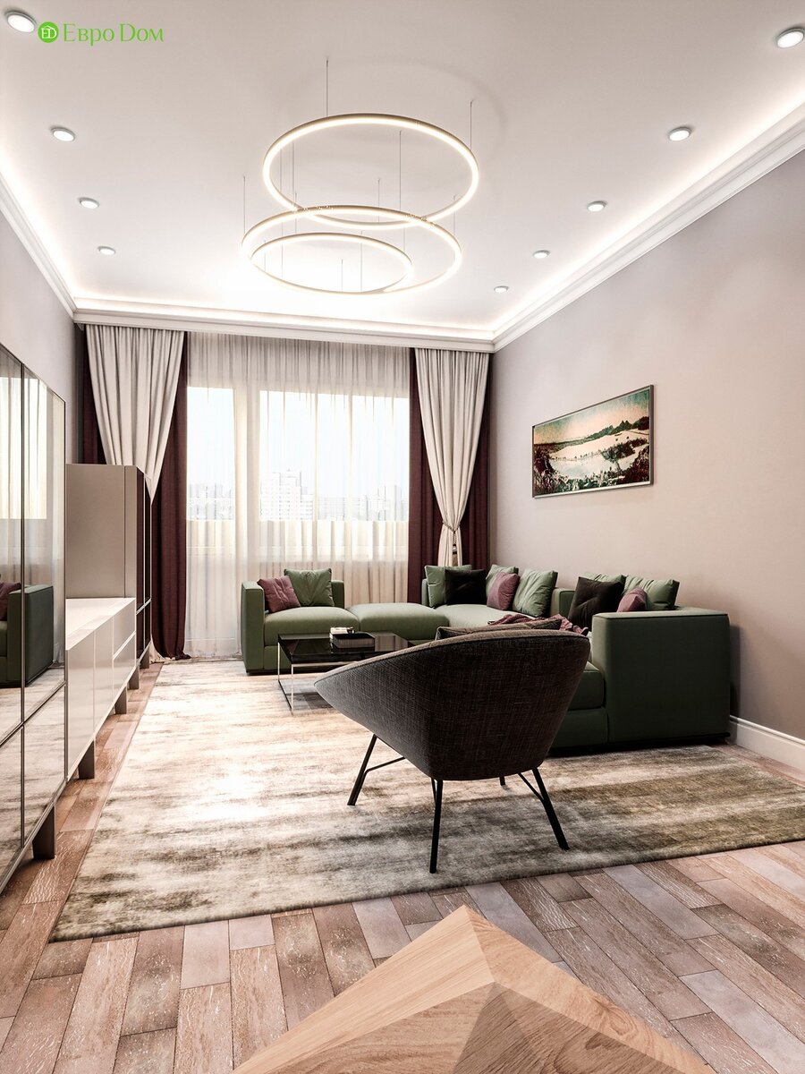 На фото: Дизайн-проект панельной двухкомнатной квартиры 60 кв. м в современном стиле 