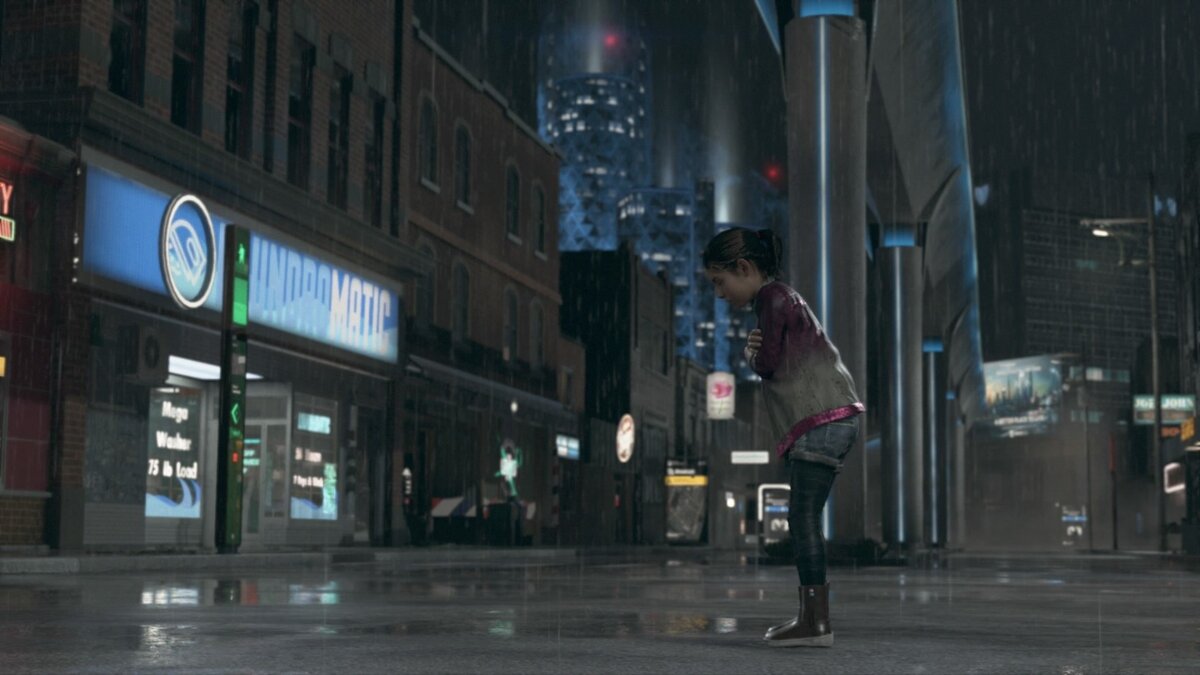 Алиса из игры Detroit: Become Human в главе "Беглянки". Середина главы. Дождь.