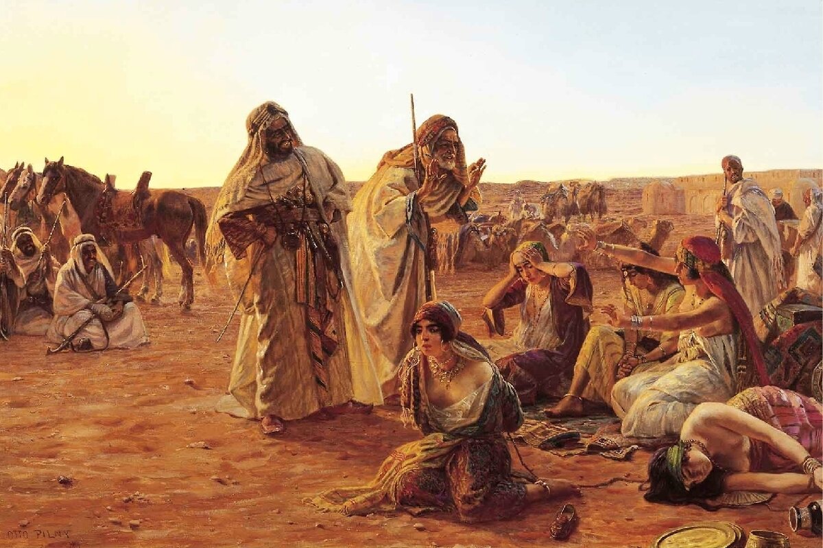 "Невольничий рынок", художник: О.Пилни. Источник изображения открытая база "Яндекс. Картинки".