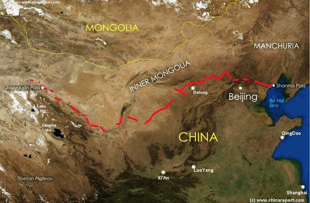 Сколько километров великая китайская. Великая китайская стена на карте. Великая китайская стена из космоса на карте. Великая китайская стена на карте Китая.