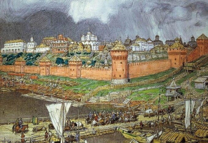 Купцы по воде и по суше идут в Кремль