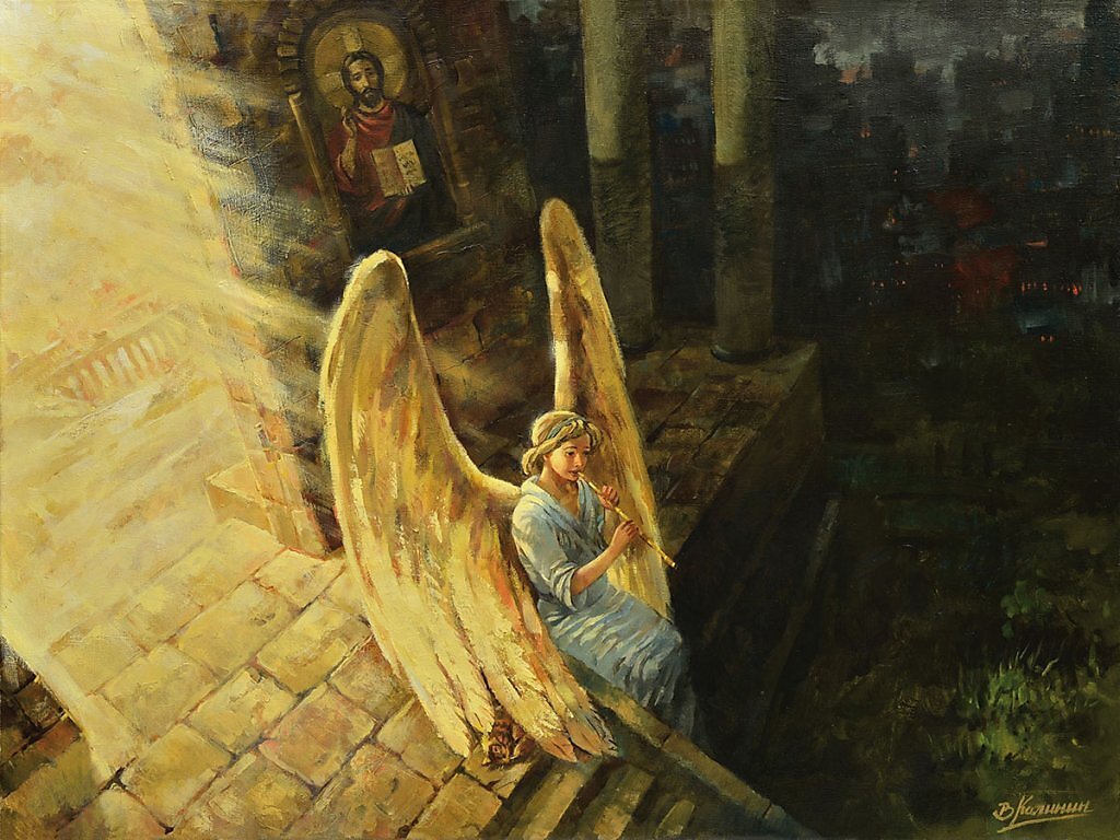 Художник Владимир Калинин. К ночной молитве. https://www.neizvestniy-geniy.ru/cat/design/holst/2072450.html?addLike=-1