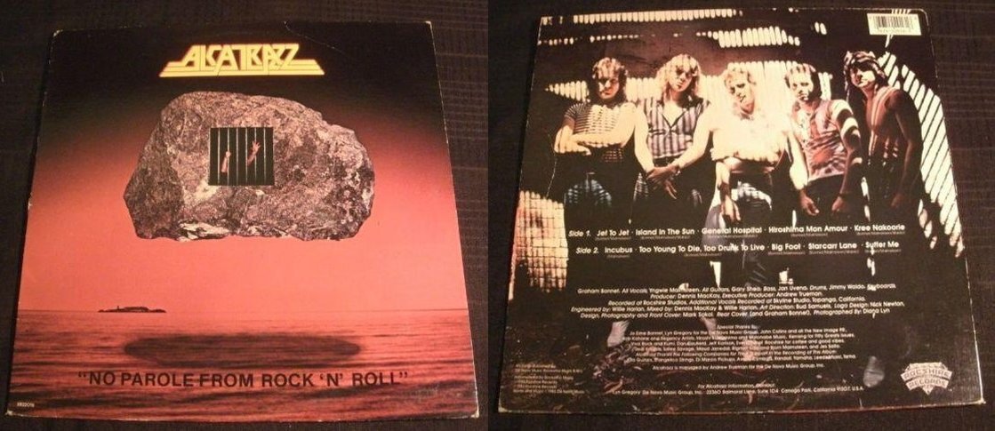 Передняя и задняя стороны конверта американского выпуска альбома Alcatrazz «No Parole from Rock 'n' Roll», 1983 г. 