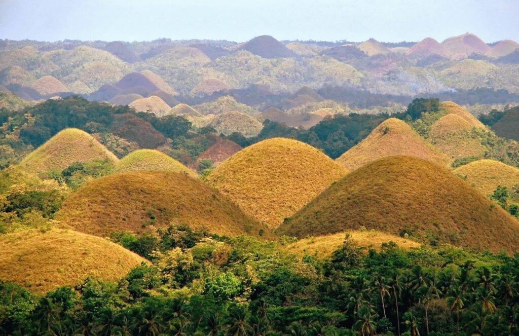 Шоколадные холмы на острове Бохол (Бохоль) — уникальнейшее природное образование, которое занесено в список объектов мирового наследия ЮНЕСКО. Они являются главной достопримечательностью провинции. Изображение холмов есть даже на флаге и гербе Бохол.

Когда слышишь название «Шоколадные холмы», то представляешь, что возможно — это холмы покрытые деревьями какао. А на самом деле свое сладкое название они получили из-за свойства травы, которая на них растет. Трава высыхает и меняет свой цвет на коричневый — этим и объясняется название. Особенно красиво холмы смотрятся в окружении зеленых лесов.
