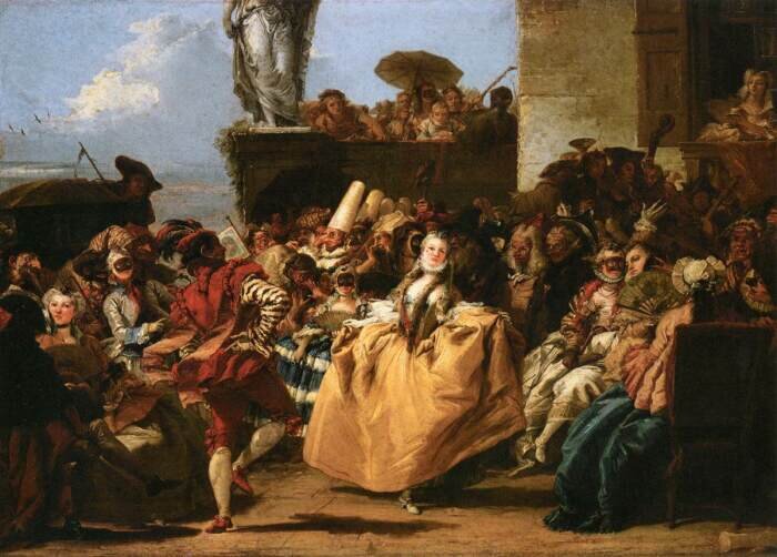  Сцена карнавала или менуэт в Венеции, Джованни Доменико Тьеполо, 1754-1755 годы. \ Фото: wikimedia.org.