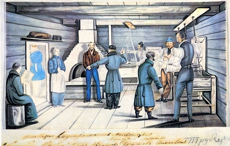 Декабристы на мельнице в Чите. Рисунок Николая Репина. 1830-е годы. 
Декабрист Николай Репин был приговорен к каторжным работам на 8 лет, затем срок сократили до 5 лет. Наказание он отбывал в Читинском остроге и в Петровском Заводе. 
© Wikimedia Commons