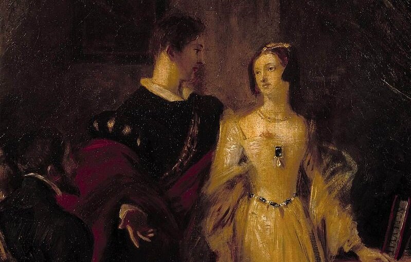 Гилфорд Дадли убеждает Джейн оказать честь и принять Английскую корону (фрагмент картины Ч. Лесли)