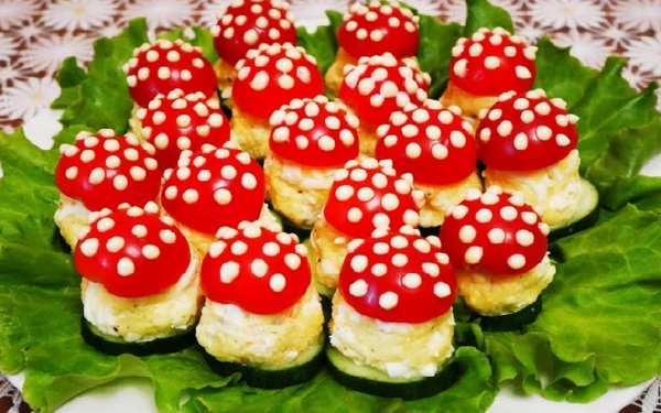 Яркая закуска на праздничный стол — «Съедобные мухоморы»