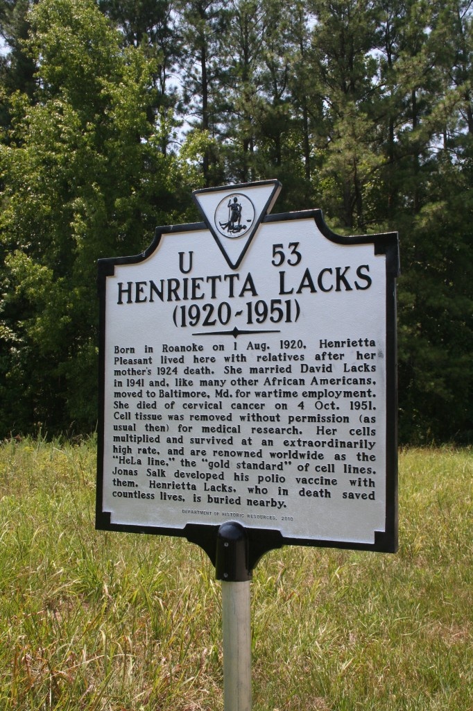 Памятная табличка на кладбище "Henrietta Lacks"