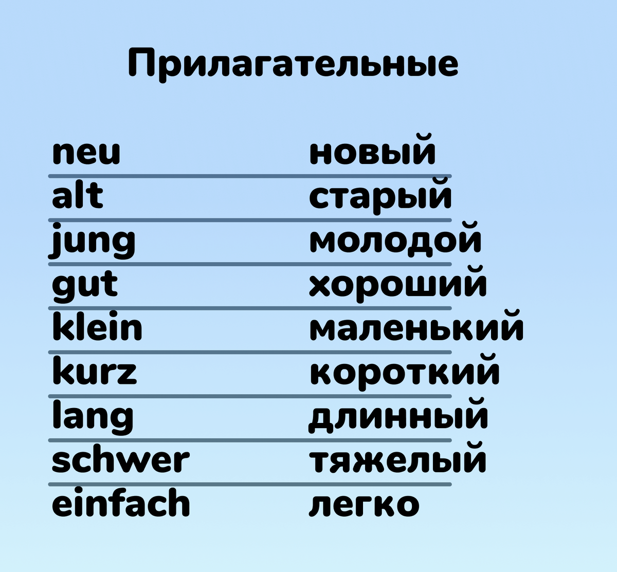 Немецкий A1. Прилагательные шпаргалки | Leben lieben | Дзен