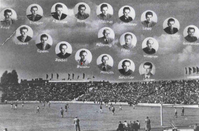 Характерный для времени коллаж с составом команды. 1954 год 