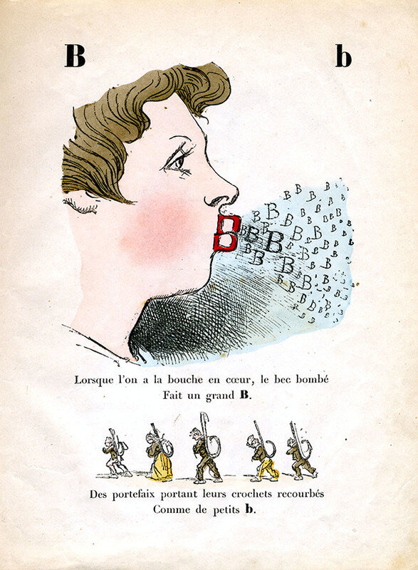 Букварь «A. B. C. Trim, alphabet enchanté». Иллюстрации Берталя. Франция, 1861 год. 
Wikimedia Commons