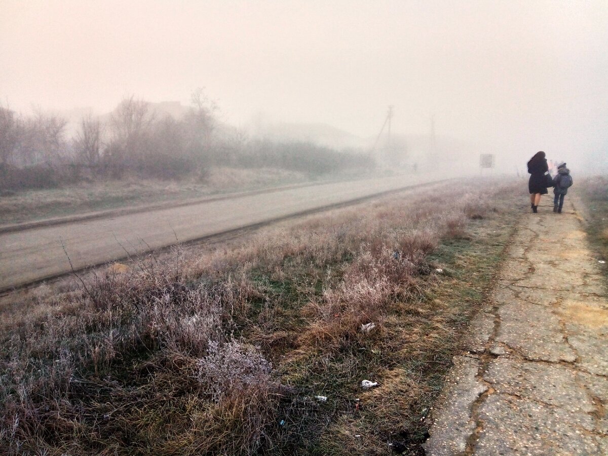 Град Белогорск: утро в тумане в феврале