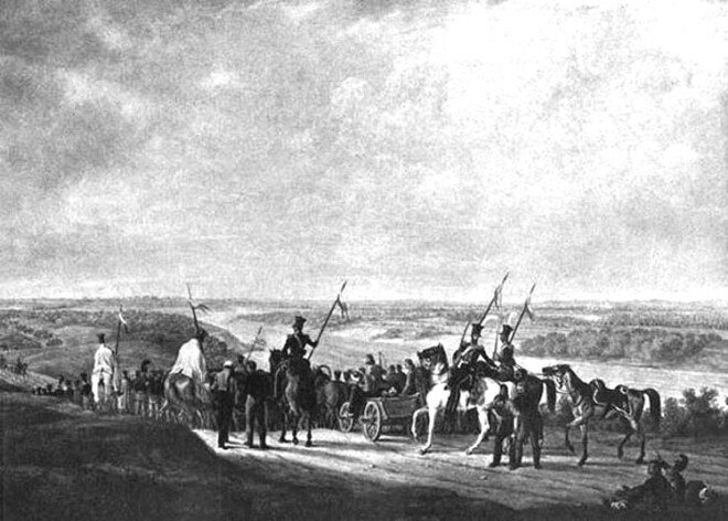 Группа русских военнопленных под Бешенковичами 25 июля 1812 г. Худ. Адам.