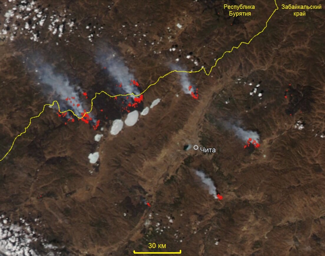 Космоснимки мониторинг лесных пожаров забайкальский край карта