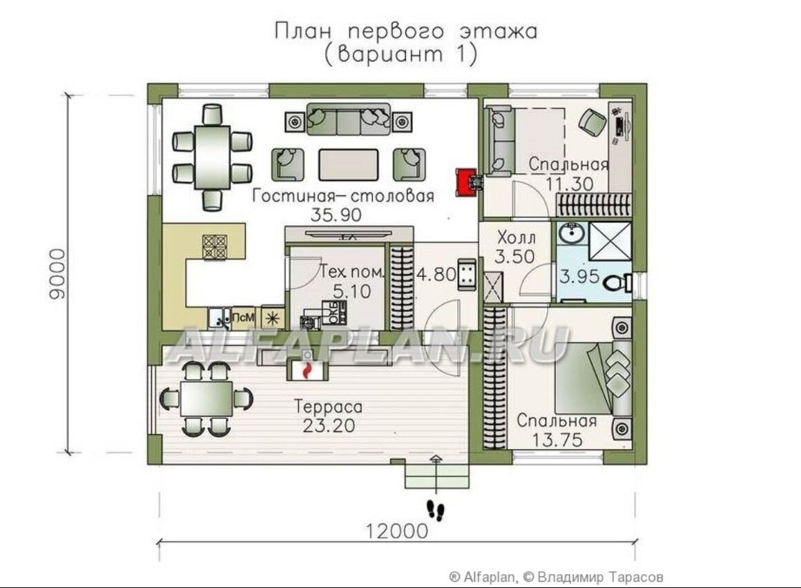 2. Планировка дома по проекту «Бета» 1011В, 86 м2. 
