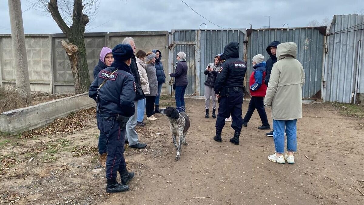    Волонтеры у входа в приют© Фото : страница во ВКонтакте Евгении Зариньш