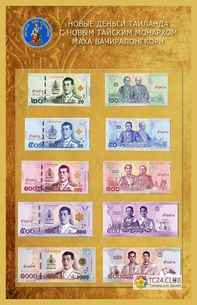 Новые тайские деньги с новым монархом Таиланда Рамы Х