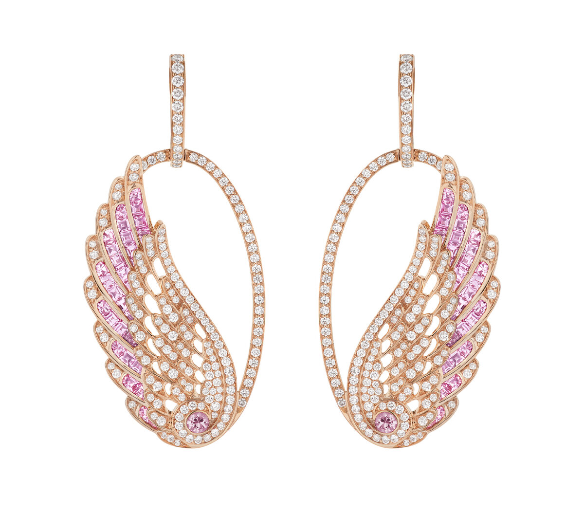 Серьги Garrard Wings Embrace из розового золота с бриллиантами и розовыми сапфирами