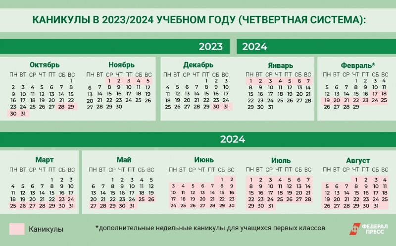 До какого зимние каникулы 2024