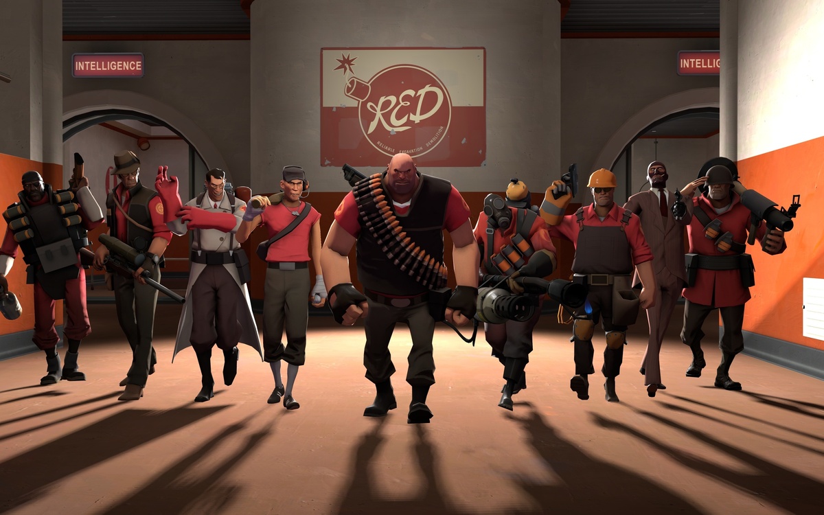 10 место - Team Fortress 2    Открывает нашу десятку Team Fortress 2. Сегодня, былые заслуги этой серии, уже мало кто помнит, а ведь когда-то еще до выхода Counter Strike и Battlefield 1942, дополнение Team Fortress для Quake было чуть ли не главной игрой среди многопользовательских шутеров.
   С первого взгляда можно подумать, что Team Fortress 2 это самый обыкновенный мультиплеерный шутер, с какой-то детской графикой, который только ею и выделяется среди своих братьев по жанру, но это далеко не так. Team Fortress 2, как и её классический прародитель, жестко завязана на слаженной игре всей команды. По сей день это игра сумела украсть 2 миллиарда часов у её игроков.