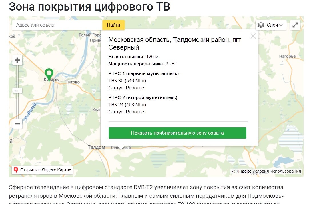 Карта покрытия ТВ