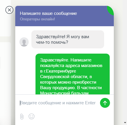 Пример диалога в чате онлайн-консультанта JivoSite