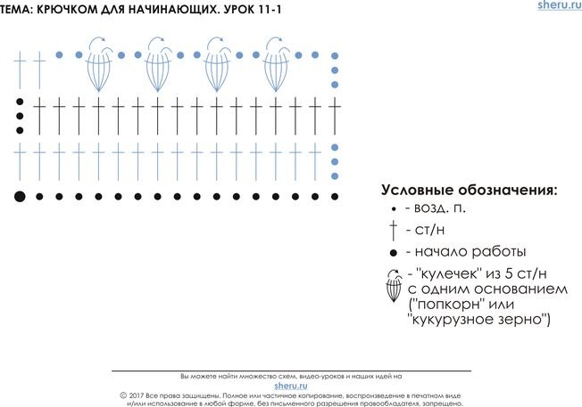 Попкорн крючком схема