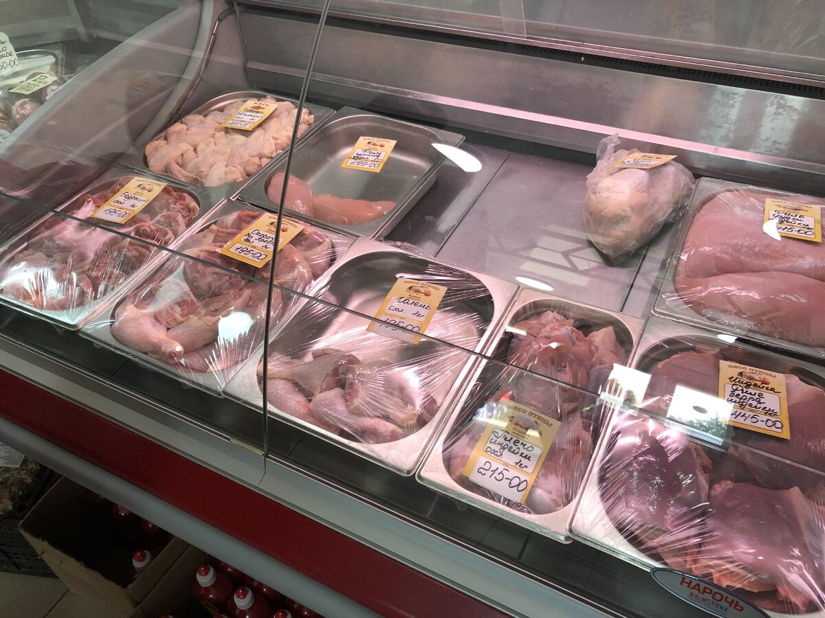Мясо на прилавках.