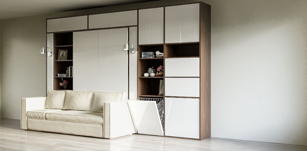 Шкаф-диван-кровать с выдвижными полками