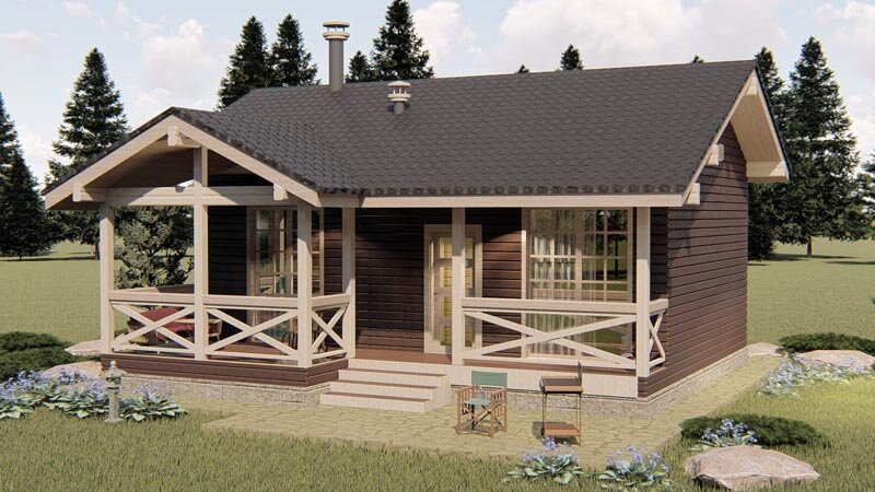 Размер тёплой части дома 9,0 х 6,0 м., с галереей и верандой 9,0 х 8,5 м.