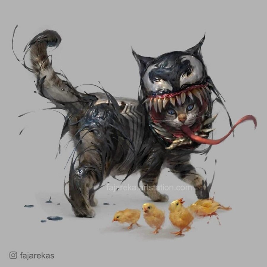 Включи страшную кошку. Кот Веном Марвел.