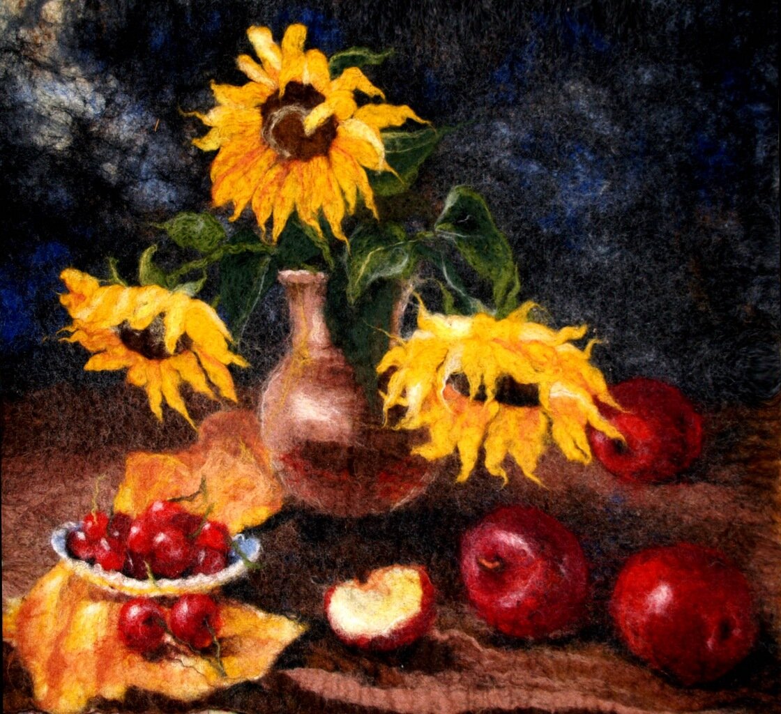 моя работа. Полотно из шерсти "Подсолнухи". Продано в частную коллекцию