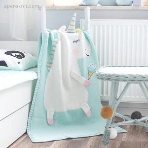 На фото плед ЕДИНОРОГ мятный