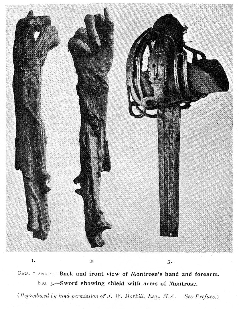 Мумия руки и меч Джеймса Грэма, которые сохранились в Шотландии до наших дней