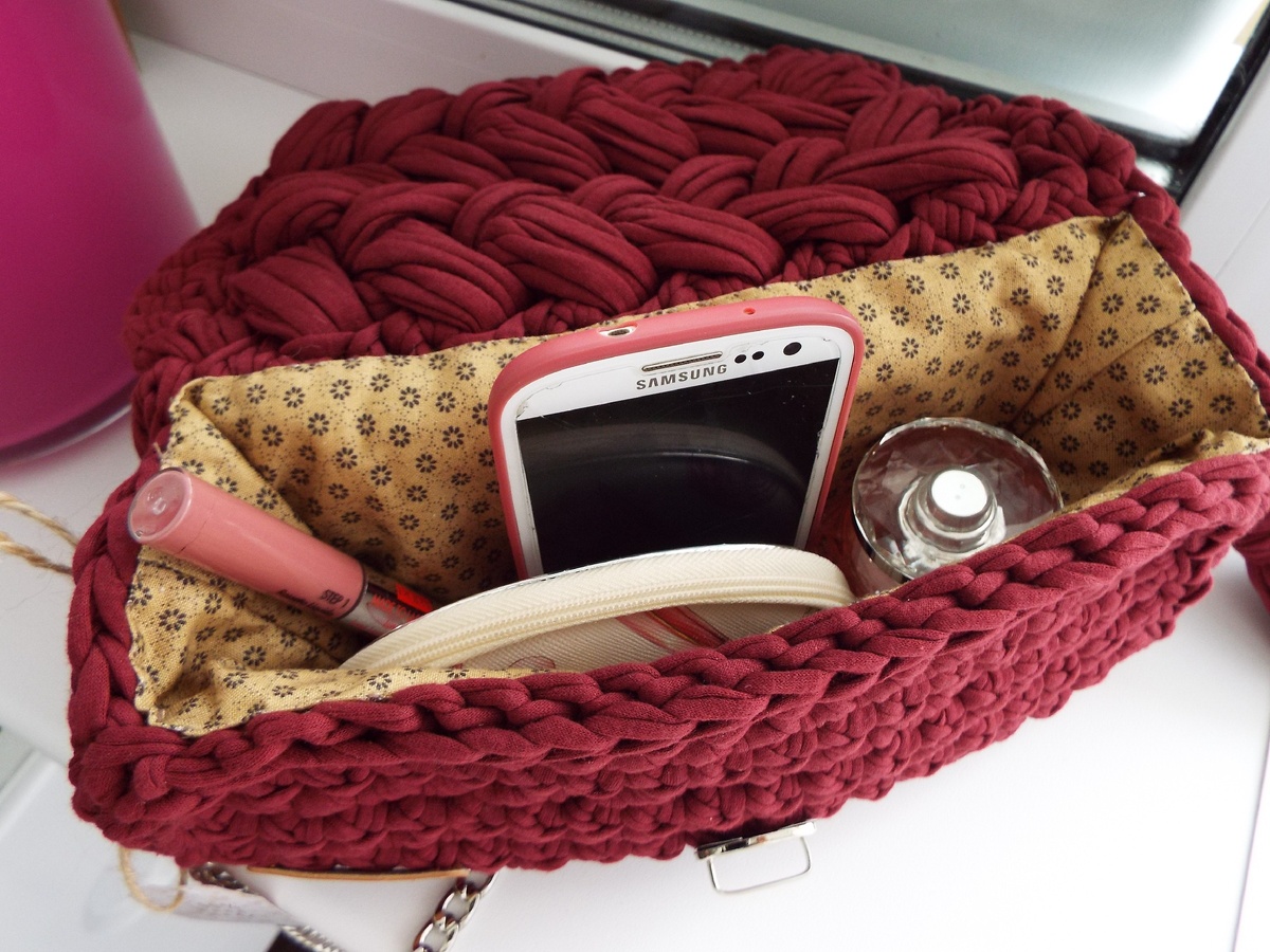 Сумка из трикотажной пряжи, хлопковый подклад