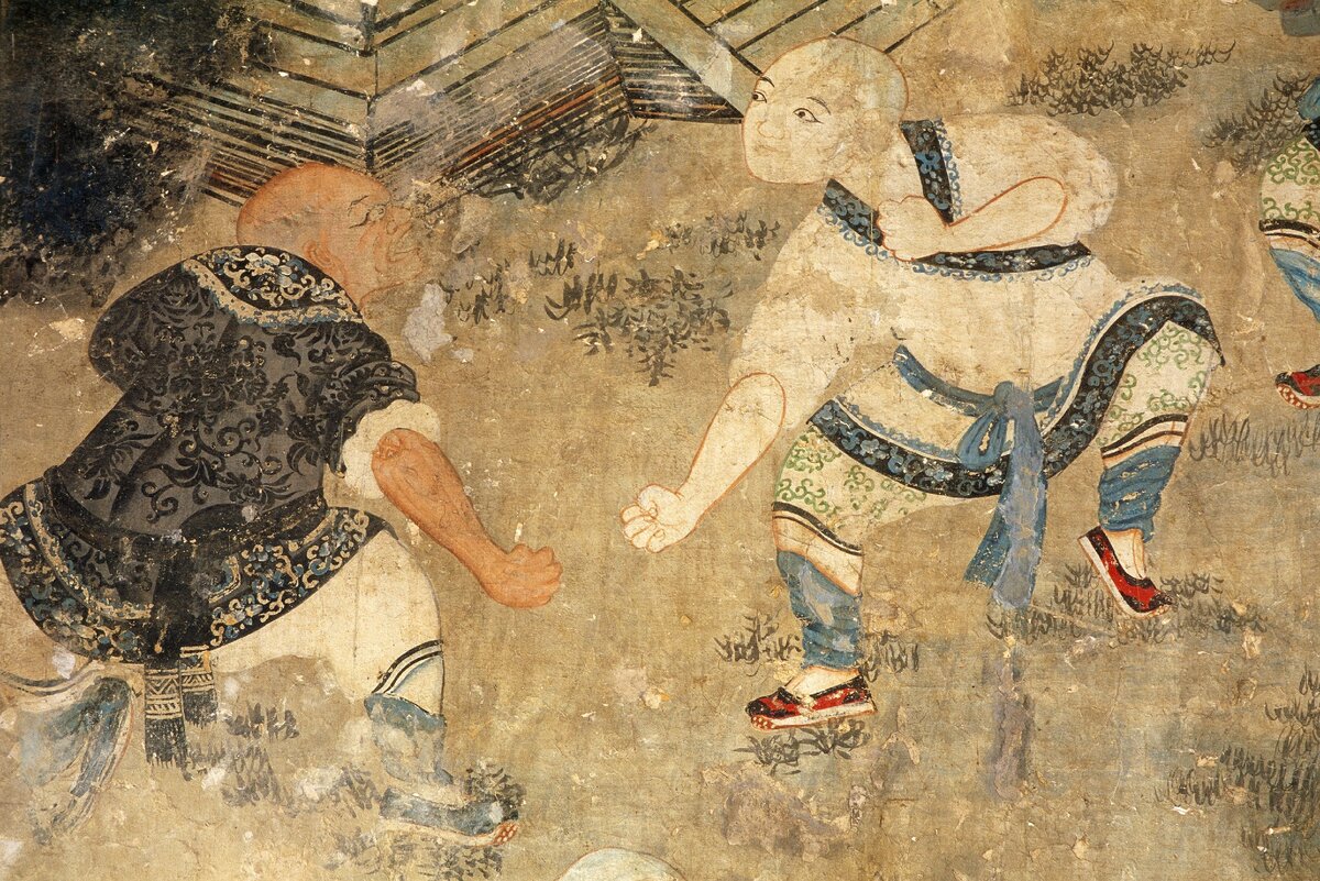 Древние изображение с тренировкой двух монахов