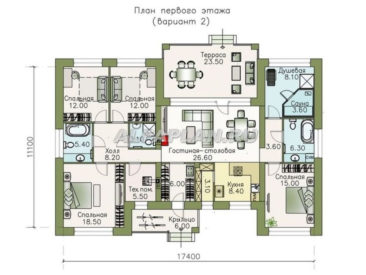 2. Планировна дома по проекту "Ангара" 630А, вариант с сауной