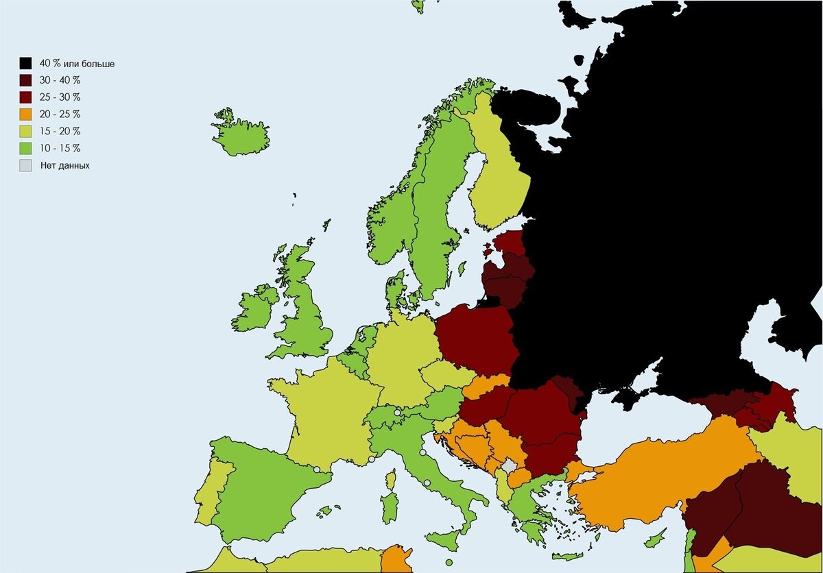 Карта численности населения европы