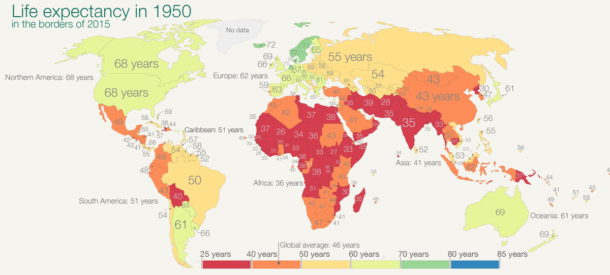 Карта мира по продолжительности жизни